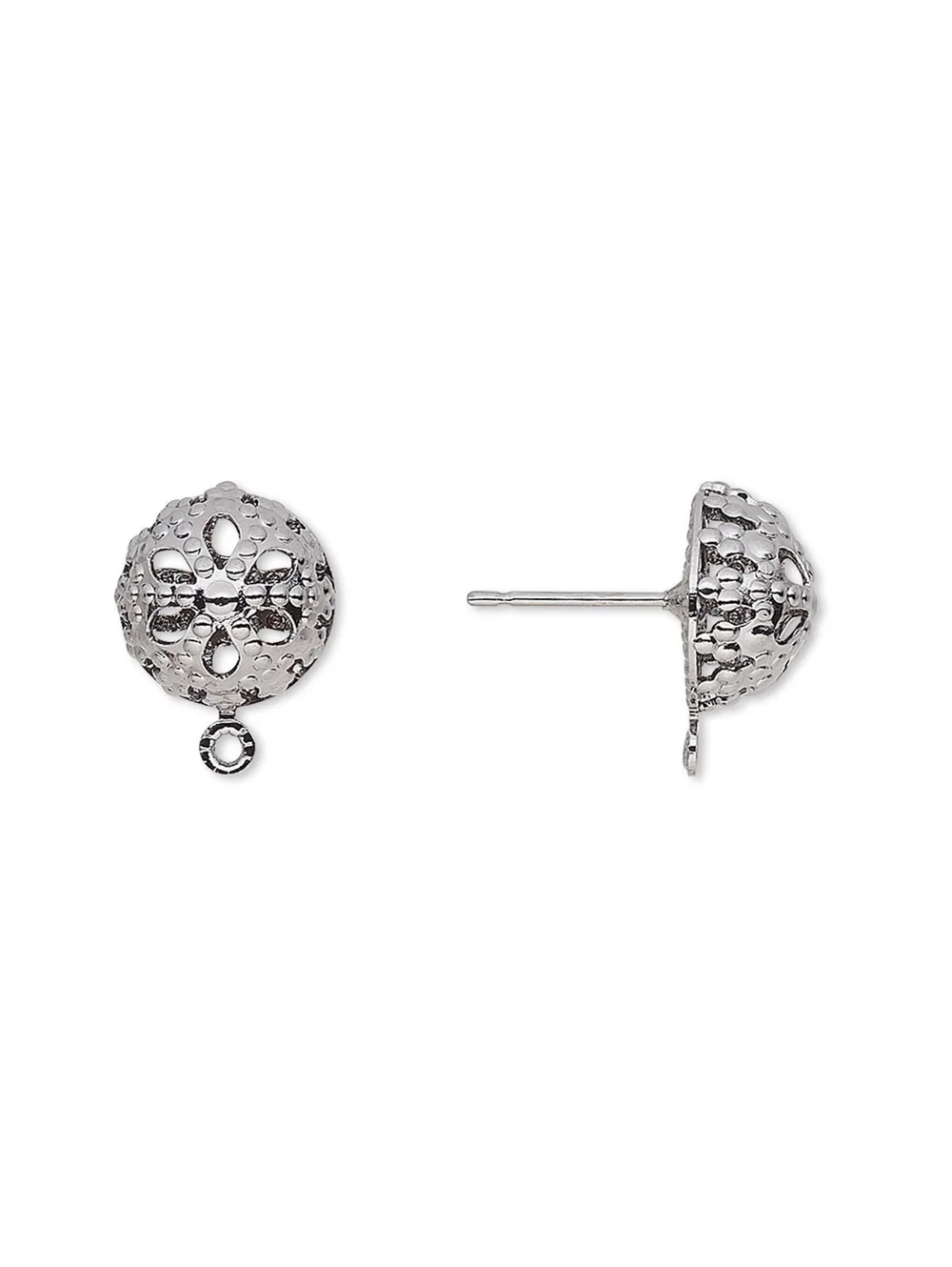 Lacy Gunmetal Black Plated Domed 10mm Filigree Stud Post Earring Findings 10 pcs